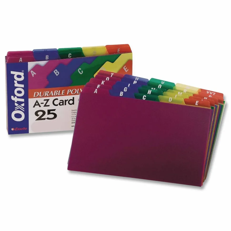 Oxford Durable Poly A-Z Card Guides, 1/5-Cut Top Tab, A to Z, 5 x 8, Assorted Colors, 25/Set