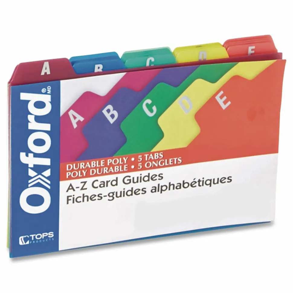 Oxford Durable Poly A-Z Card Guides, 1/5-Cut Top Tab, A to Z, 5 x 8, Assorted Colors, 25/Set
