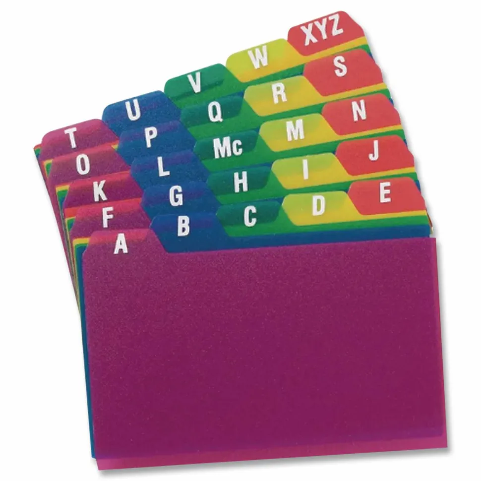 Oxford Durable Poly A-Z Card Guides, 1/5-Cut Top Tab, A to Z, 5 x 8, Assorted Colors, 25/Set