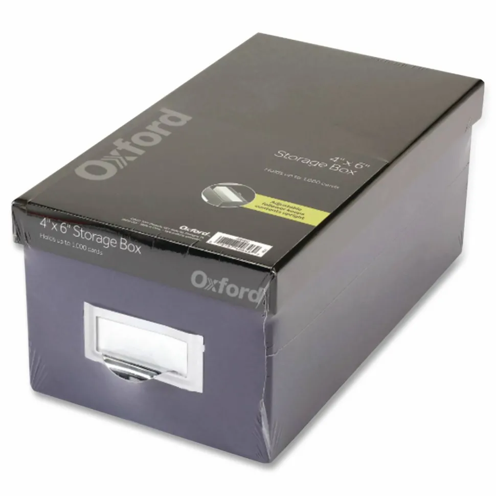 Oxford Index Card Storage Box, Holds 1,000 4 x 6 Cards, 6.5 x 11.5 x 5, Pressboard, Indigo/Black