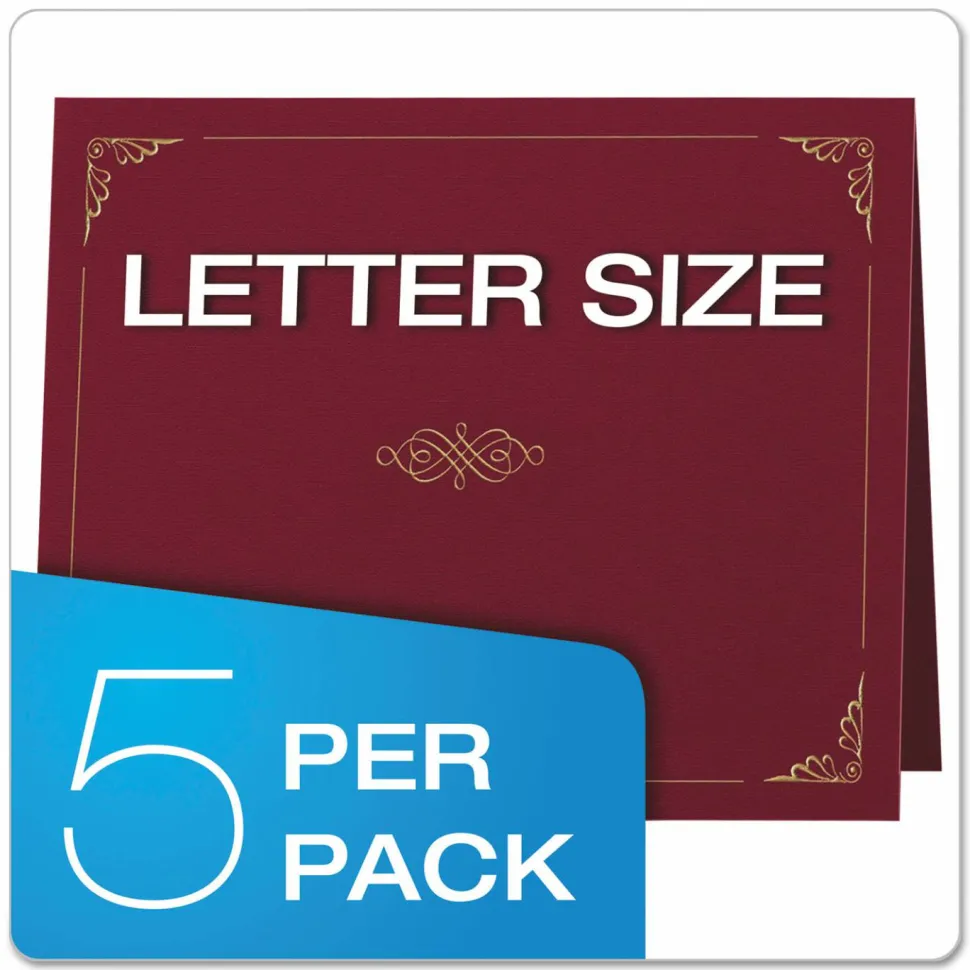 Oxford Letter Certificate Holder - 8 1/2" x 11" - Linen - Burgundy - Acid-free - 5 / Pack