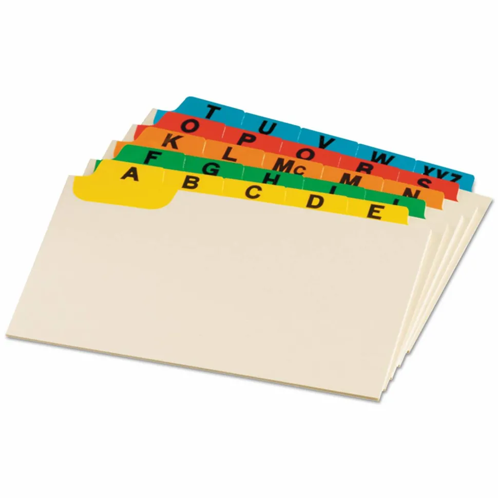 Oxford Manila Card Guides With Laminate Tabs, Alphabetical "A-Z", 3" x 5", Manila; Assorted Color Tabs