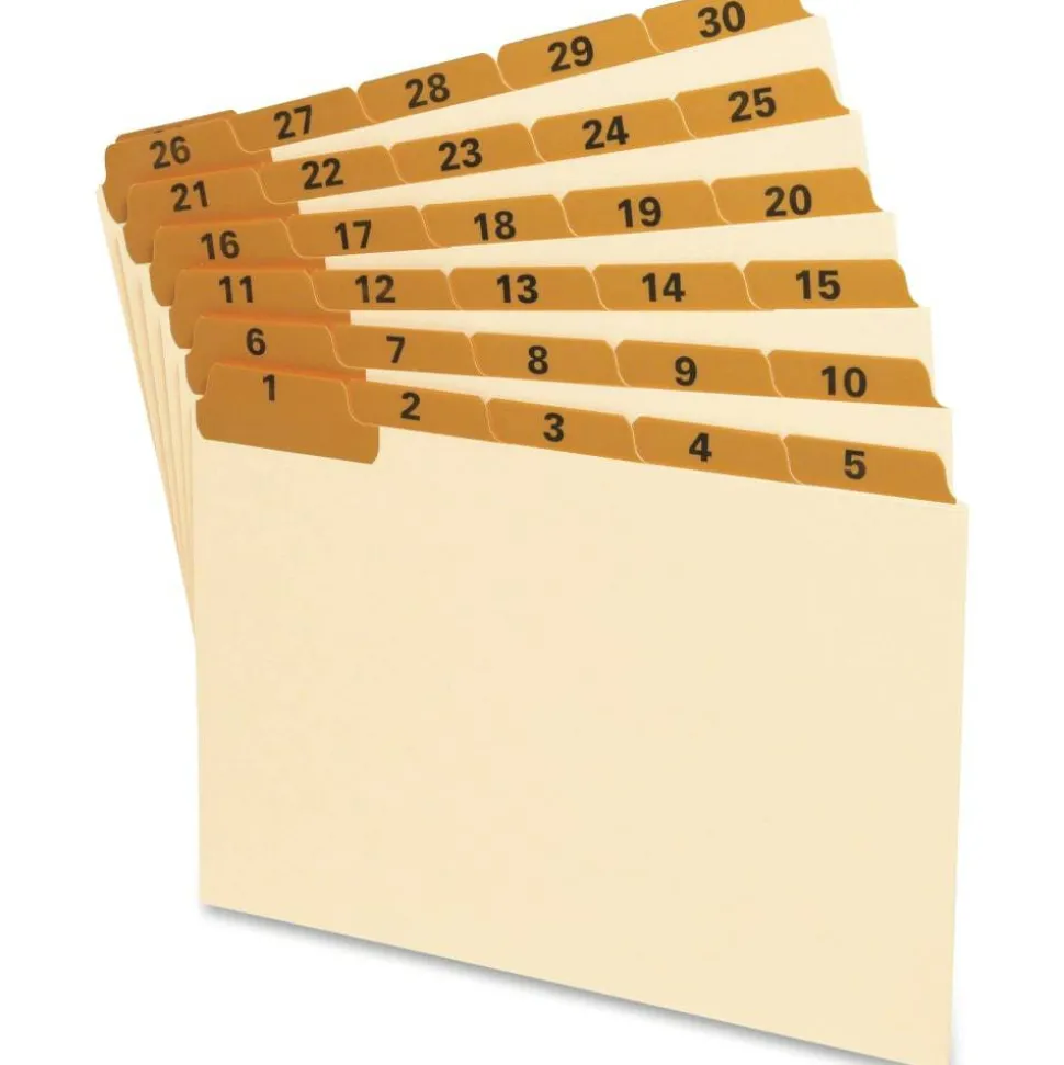 Oxford Manila Index Card Guides with Laminated Tabs, 1/5-Cut Top Tab, 1 to 31, 5 x 8, Manila, 31/Set