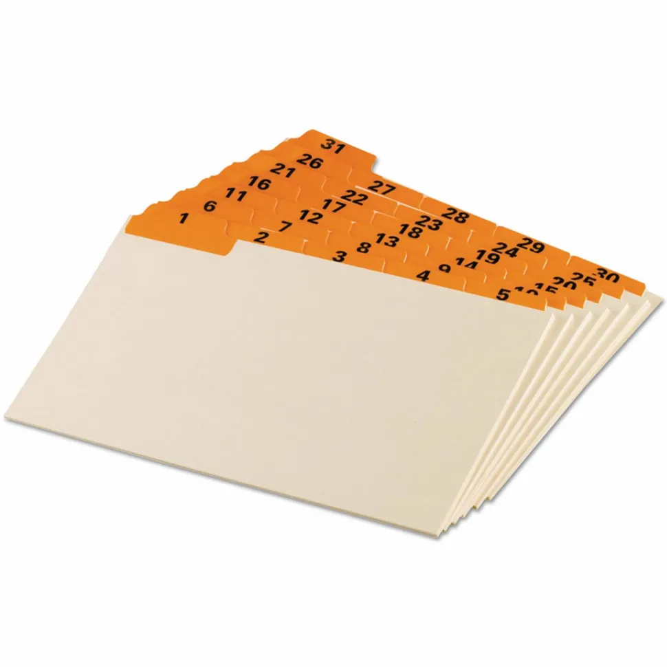 Oxford Manila Index Card Guides with Laminated Tabs, 1/5-Cut Top Tab, 1 to 31, 5 x 8, Manila, 31/Set