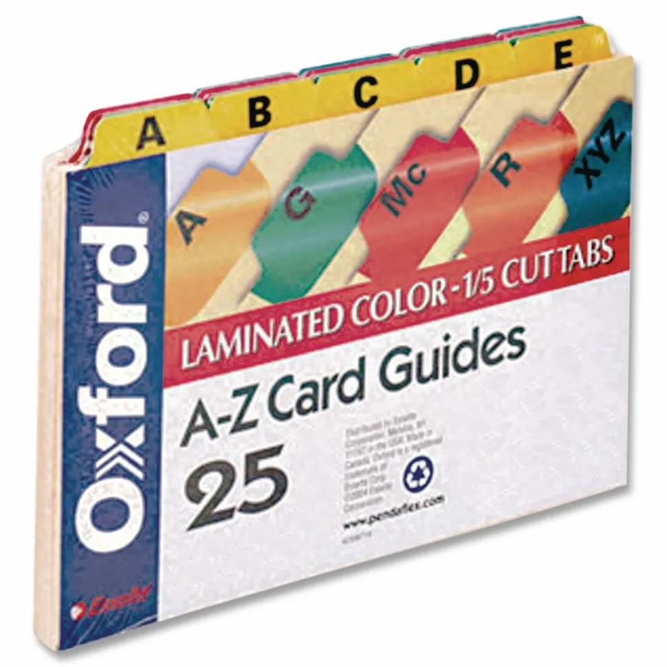 Oxford Manila Index Card Guides with Laminated Tabs, 1/5-Cut Top Tab, A to Z, 5 x 8, Manila, 25/Set