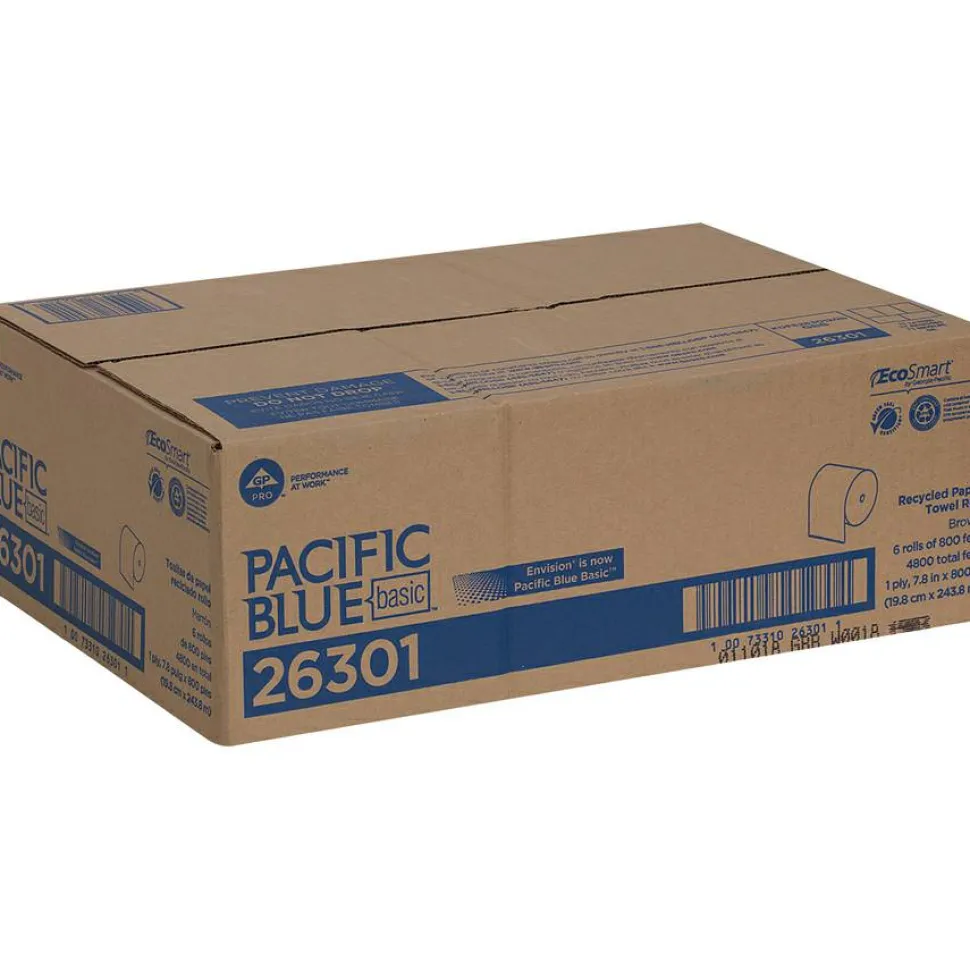 Pacific Blue Basic by GP PRO, 1-Ply, 7.87" x 800', 100% Recycled, Brown, 6 Rolls per Case
