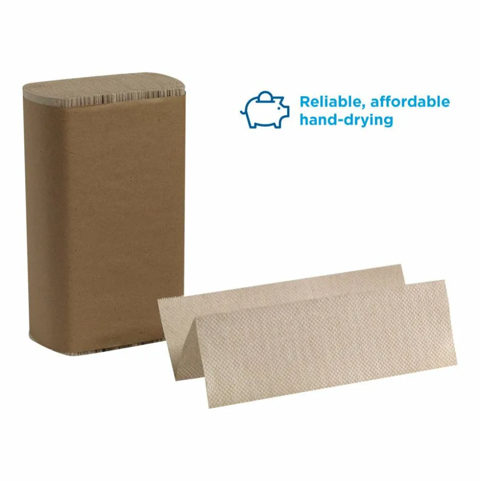 Pacific Blue Basic by GP PRO, 1-Ply, Multifold Paper Towels, 9.2" X 9.4", 100% Recycled, Brown, 250 Sheets per Pack, 16 Packs Per Case