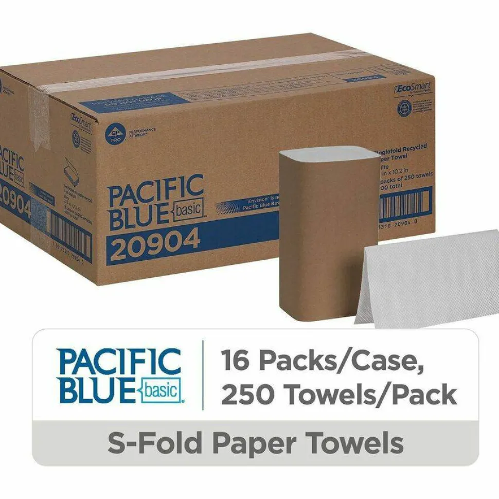 Pacific Blue Basic by GP PRO, 1-Ply, S-Fold Paper Towels, 9.25" X 9.9", 40% Recycled, White, 250 Sheets per Pack, 16 Packs Per Case