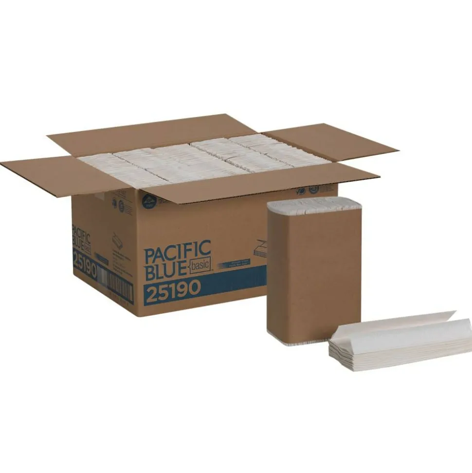 Pacific Blue Basic by GP PRO, 1-Ply, C-Fold Paper Towels, 10.1" X 12.7", 100% Recycled, White, 240 Sheets per Pack, 10 Packs Per Case