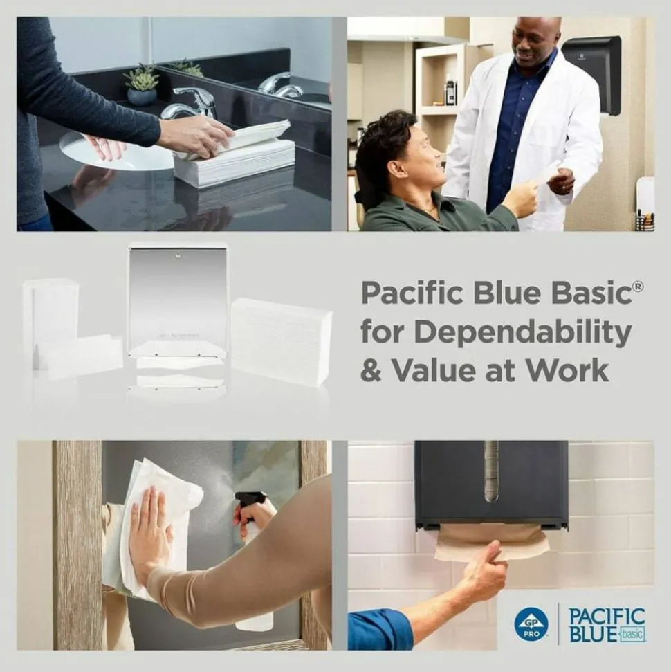 Pacific Blue Basic by GP PRO, 1-Ply, Multifold Paper Towels, 9.2" X 9.4", White, 250 Sheets per Pack, 16 Packs Per Case