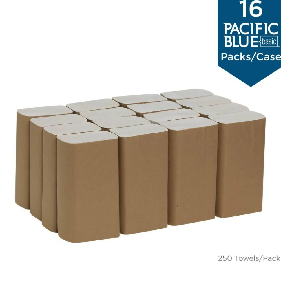 Pacific Blue Basic by GP PRO, 1-Ply, Multifold Paper Towels, 9.2" X 9.4", White, 250 Sheets per Pack, 16 Packs Per Case