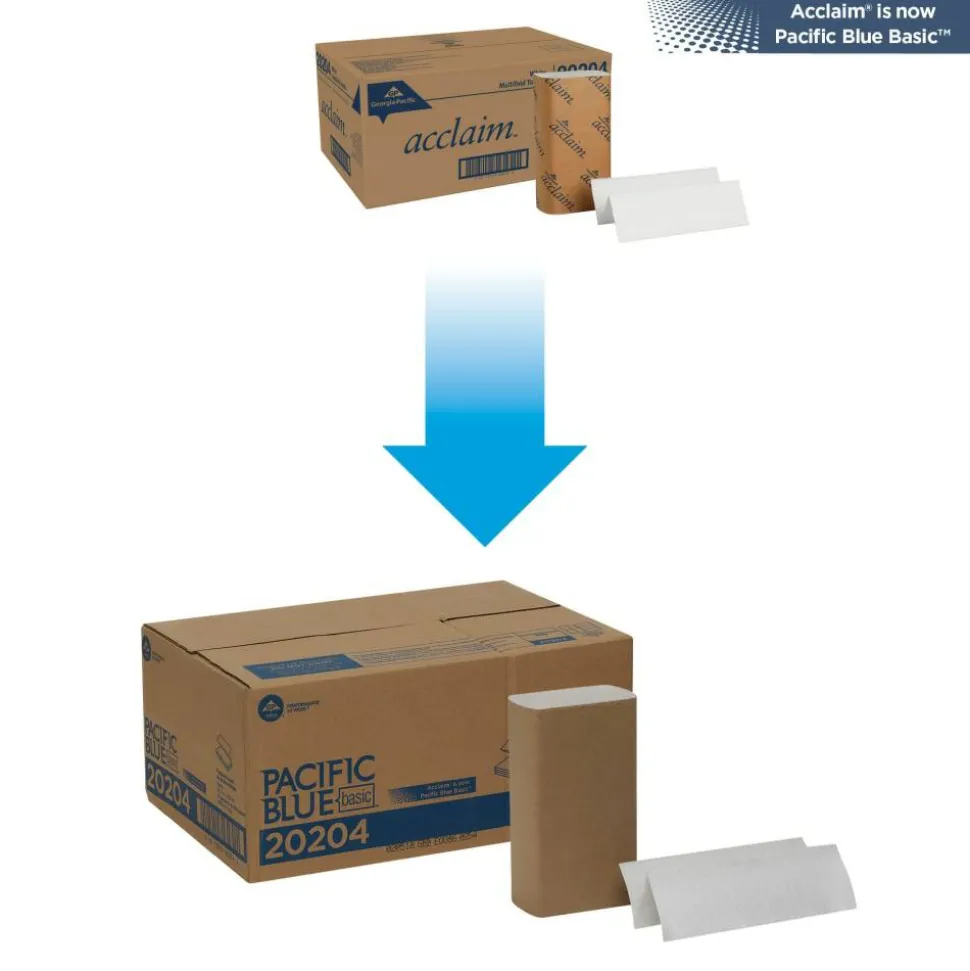 Pacific Blue Basic by GP PRO, 1-Ply, Multifold Paper Towels, 9.2" X 9.4", White, 250 Sheets per Pack, 16 Packs Per Case