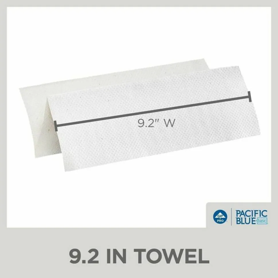 Pacific Blue Basic by GP PRO, 1-Ply, Multifold Paper Towels, 9.2" X 9.4", White, 250 Sheets per Pack, 16 Packs Per Case