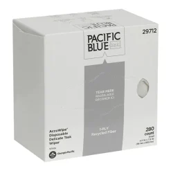 PACIFIC BLUE BASIC DISPOSABLE DELICATE TASK WIPERS, 4.5" x 7.9", Box Of 280 Towels, 100% Recycled, White