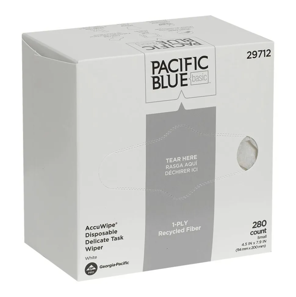 PACIFIC BLUE BASIC DISPOSABLE DELICATE TASK WIPERS, 4.5" x 7.9", Box Of 280 Towels, 100% Recycled, White