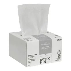 PACIFIC BLUE BASIC DISPOSABLE DELICATE TASK WIPERS, 4.5" x 7.9", Box Of 280 Towels, 100% Recycled, White