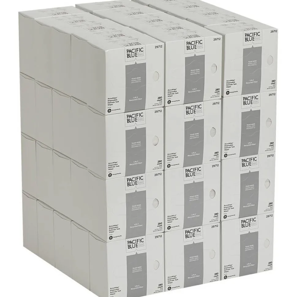 PACIFIC BLUE BASIC DISPOSABLE DELICATE TASK WIPERS, 4.5" x 7.9", Box Of 280 Towels, 100% Recycled, White