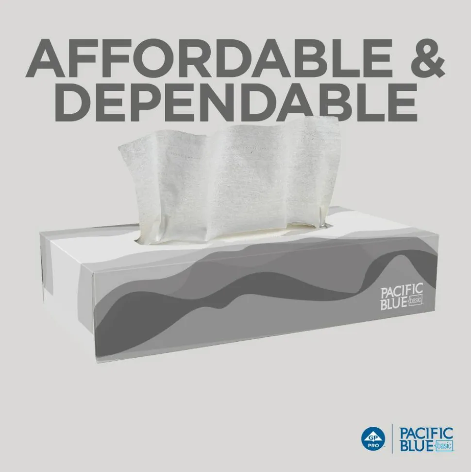 Pacific Blue Basic 2-Ply Facial Tissue, Flat Box, White, 100% Recycled Fiber, 30 Boxes Per Case, 100 Sheets Per Box