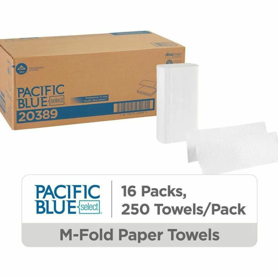 Pacific Blue Select by GP PRO, 1-Ply, Multifold Towels, 9.2" X 9.4", 40% Recycled, White, 250 Sheets per Pack, 16 Packs Per Case