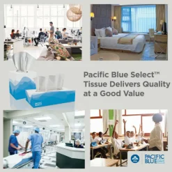 Pacific Blue Select 2-Ply Facial Tissue, Flat Box, White, 10% Recycled Fiber, 30 Boxes Per Case, 100 Sheets Per Box