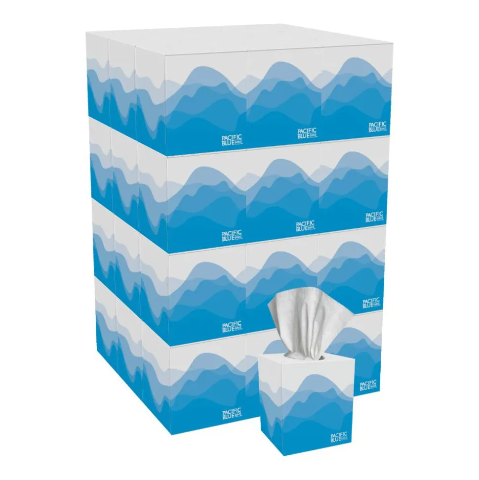 Pacific Blue Select 2-Ply Facial Tissue, Cube Box, White, 10% Recycled Fiber, 36 Boxes Per Case, 100 Tissues Per Box