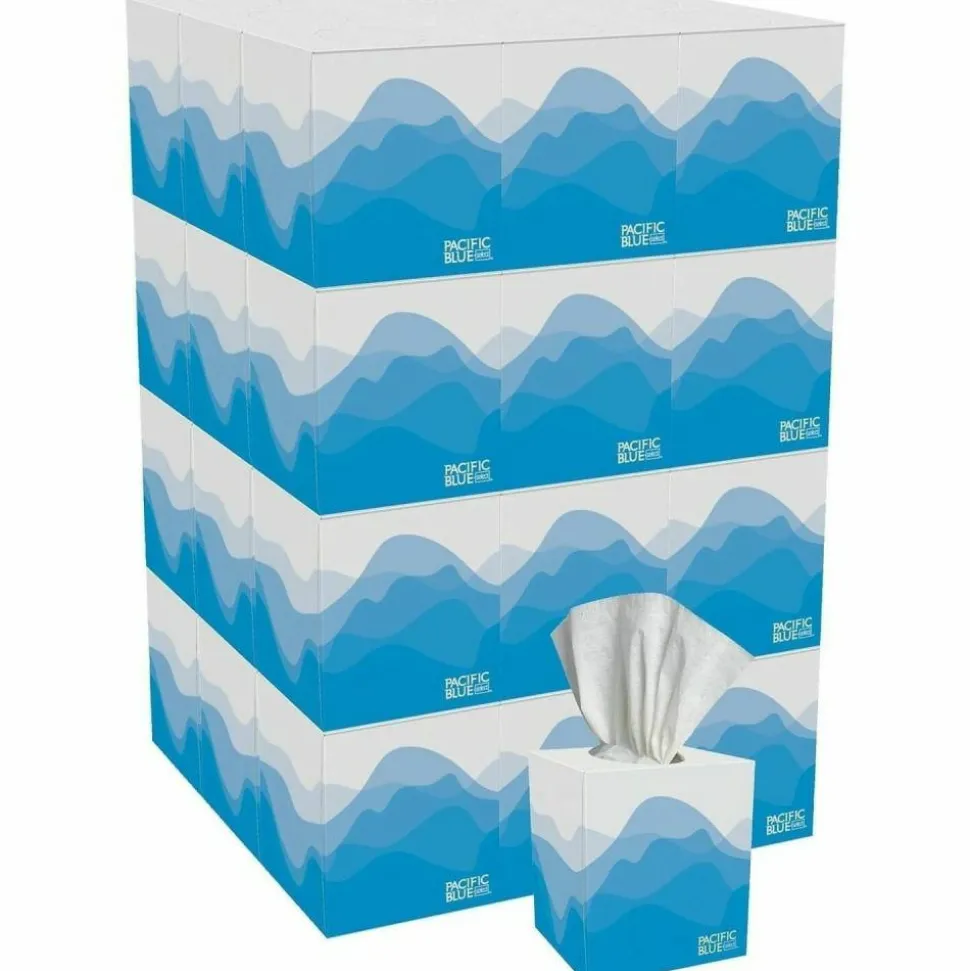 Pacific Blue Select 2-Ply Facial Tissue, Cube Box, White, 10% Recycled Fiber, 36 Boxes Per Case, 100 Tissues Per Box