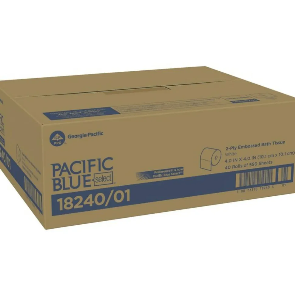 Pacific Blue Select 2-Ply Standard Roll Toilet Paper, 3.8” x 4” Sheets, White, 550 Sheets per Roll, 40 Rolls per Case