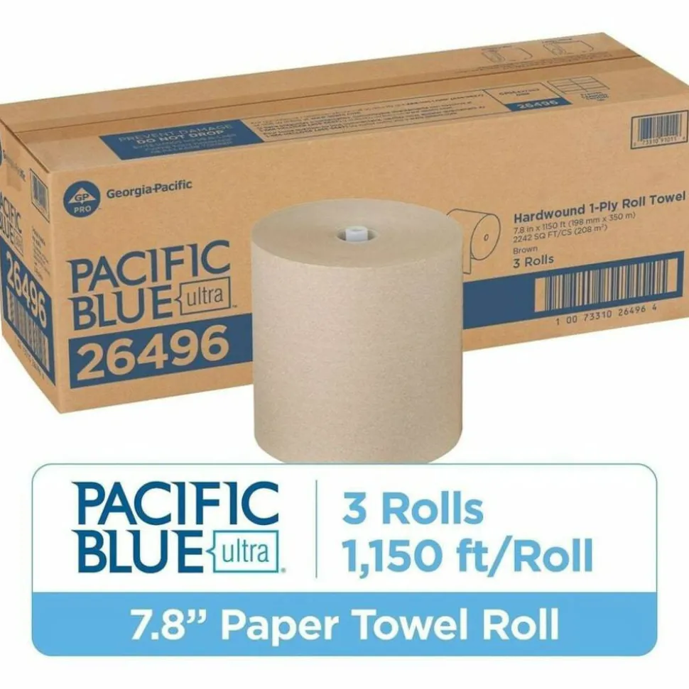 Pacific Blue Ultra by GP PRO High Capacity 1-Ply Paper Towels, Brown, 1150' Per Roll, Pack Of 3 Rolls