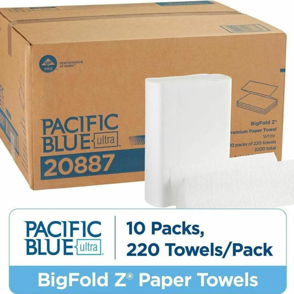 Pacific Blue Ultra by GP PRO, 1-Ply, Z-Fold Paper Towels, 10.2" X 10.8", White, 220 Sheets per Pack, 10 Packs Per Case