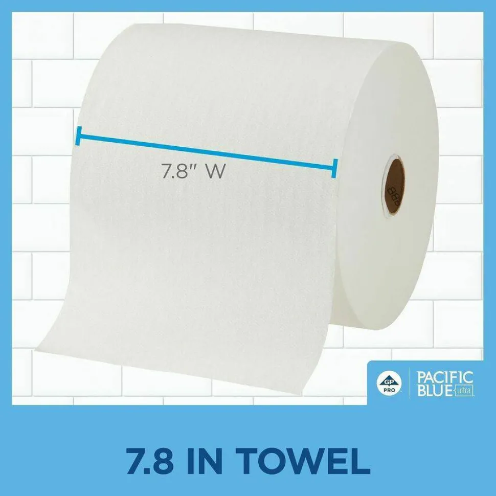 Pacific Blue Ultra Paper Towel Rolls, 1-Ply, 40% Recycled Fiber, White, 7.87" x 1150' Rolls, 6 Rolls per Case
