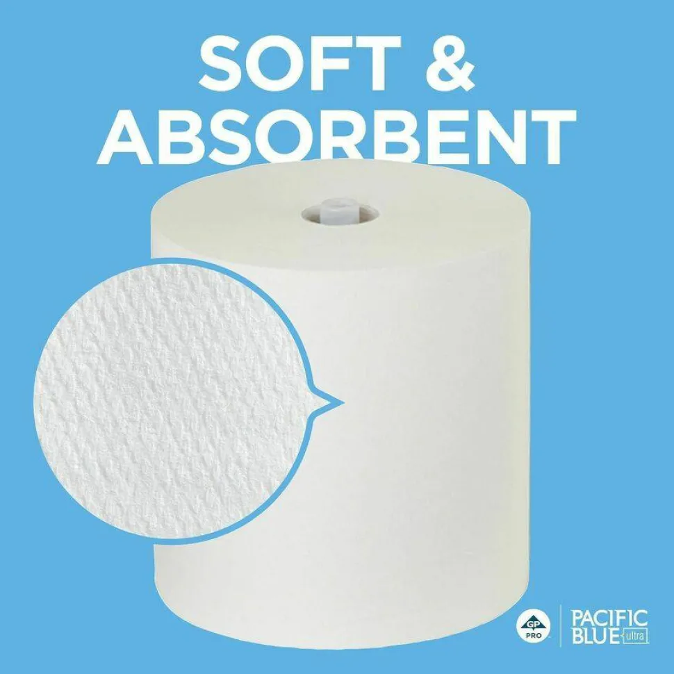 Pacific Blue Ultra Paper Towel Rolls, 1-Ply, 40% Recycled Fiber, White, 7.87" x 1150' Rolls, 6 Rolls per Case