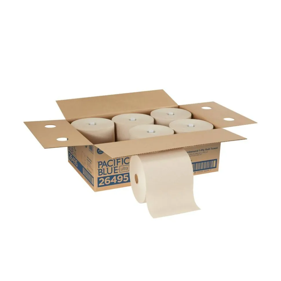 Pacific Blue Ultra Paper Towel Rolls, 1-Ply, 100% Recycled Fiber, Brown, 7.87" x 1150' Rolls, 6 Rolls per Case