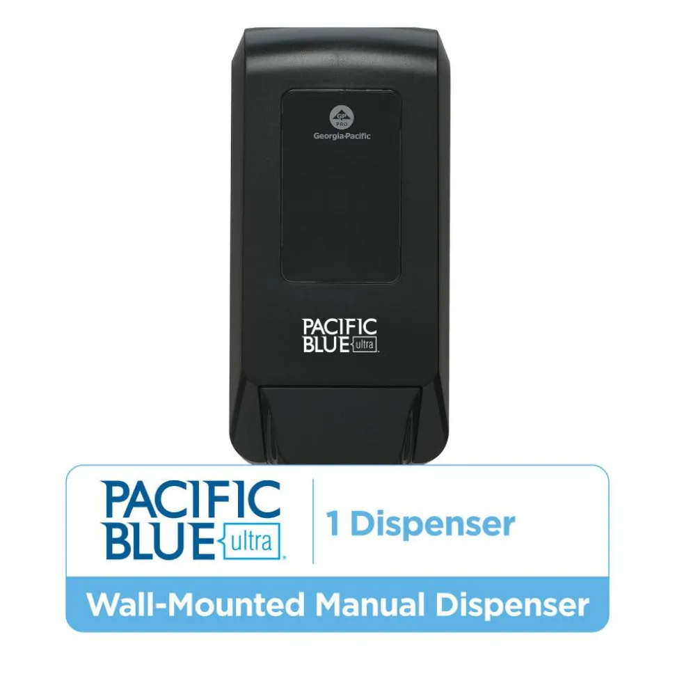 Pacific Blue Ultra Wall-Mount Manual Soap & Sanitizer Dispenser, 11.49"H x 5.66"W x 4"D, Black, 1 Dispenser