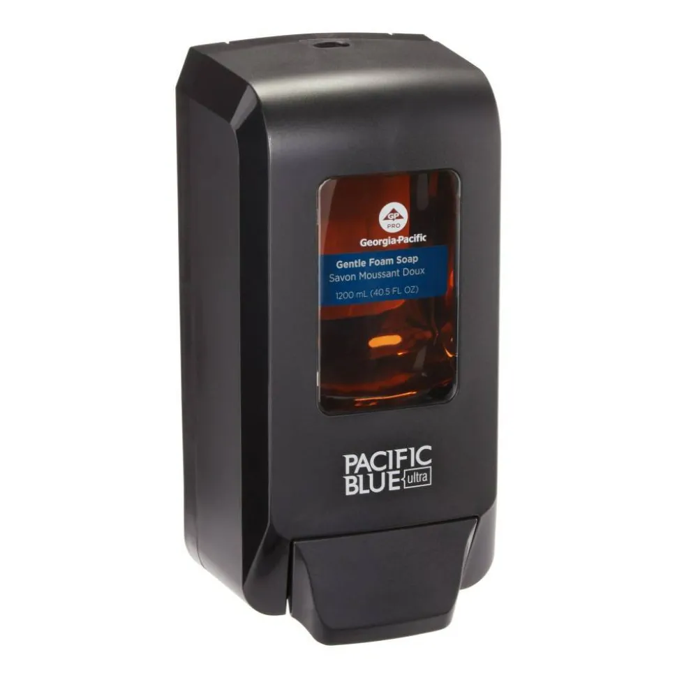 Pacific Blue Ultra Wall-Mount Manual Soap & Sanitizer Dispenser, 11.49"H x 5.66"W x 4"D, Black, 1 Dispenser