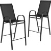 2 Pack Brazos Series Black Outdoor Barstool with Flex Comfort Material and Metal Frame