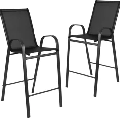 2 Pack Brazos Series Black Outdoor Barstool with Flex Comfort Material and Metal Frame