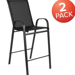 2 Pack Brazos Series Black Outdoor Barstool with Flex Comfort Material and Metal Frame