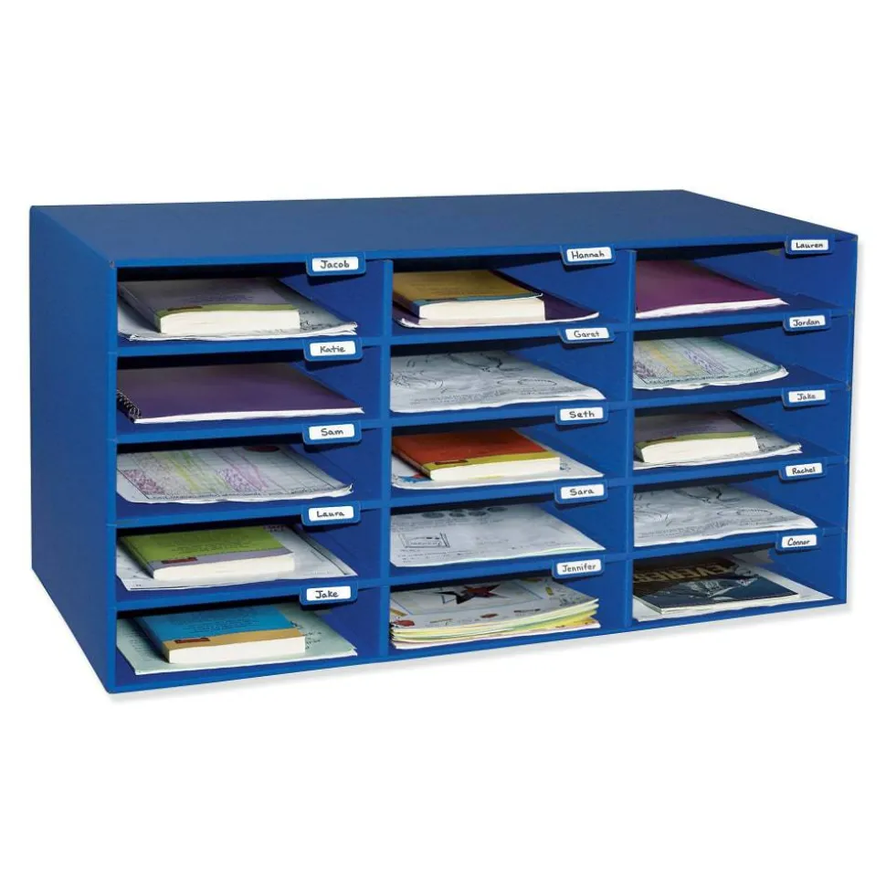 Pacon 70% Recycled Mailbox Storage Unit, 15 Slots, Blue