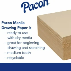 Pacon Cream Manila Drawing Paper, 40 lb Cover Weight, 9 x 12, Cream Manila, 500/Pack
