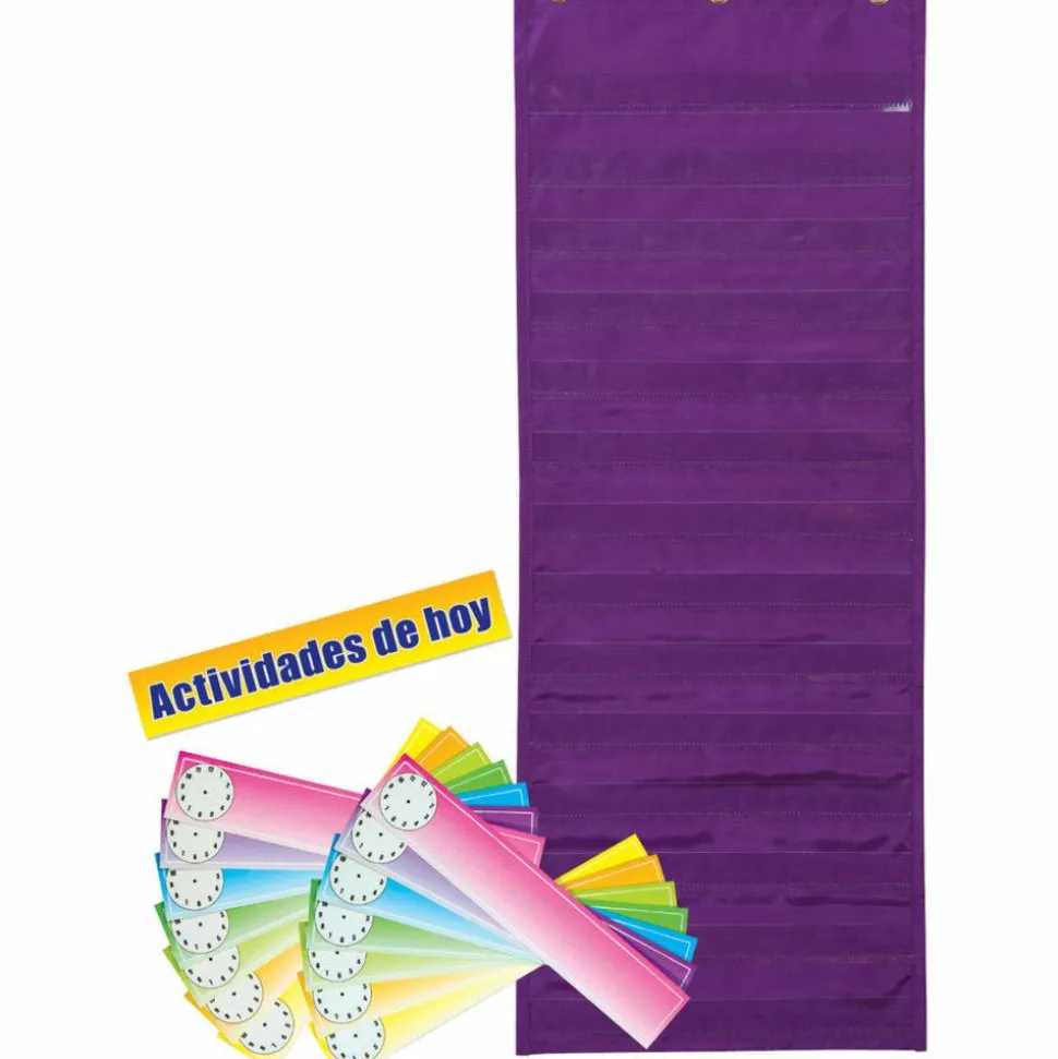 Pacon Dry Erase Activity Pocket Chart - 13" x 34" - 1 Chart - 14 Pockets - 14 Dry Erase Cards - English/Spanish Translated Title Card
