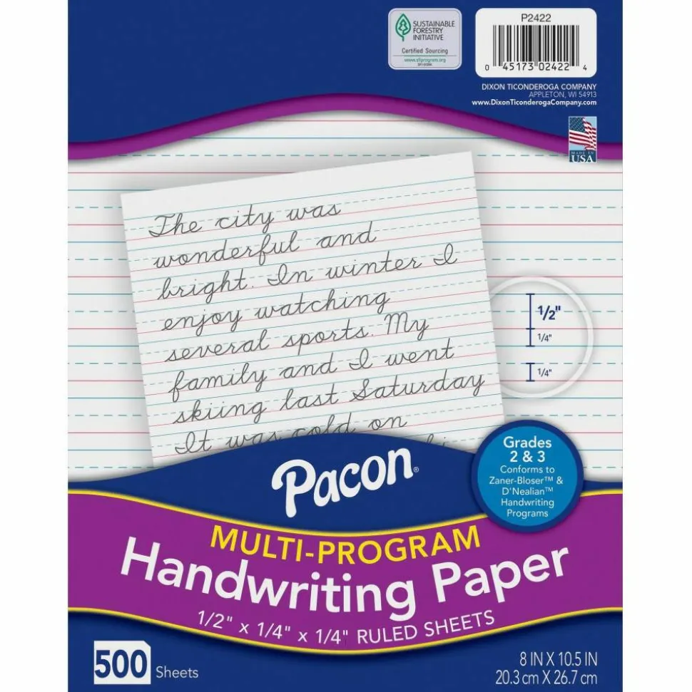 Pacon Multi-Program Handwriting Papers, Grade 2-3, 8" x 10 1/2", Pack Of 500 Sheets