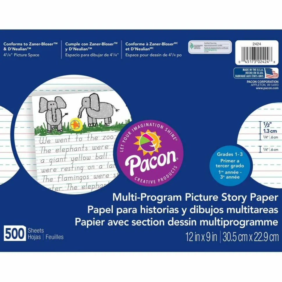 Pacon Multi-Program Picture Story Paper, 9" x 12", Grade 1-3, Pack Of 500 Sheets