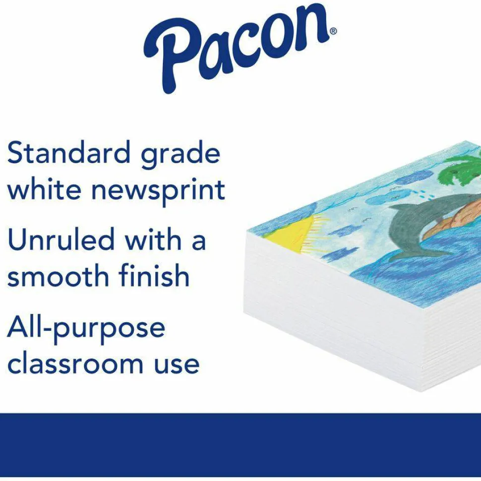 Pacon Plain White Newsprint Paper, 12" x 18", Pack Of 500 Sheets