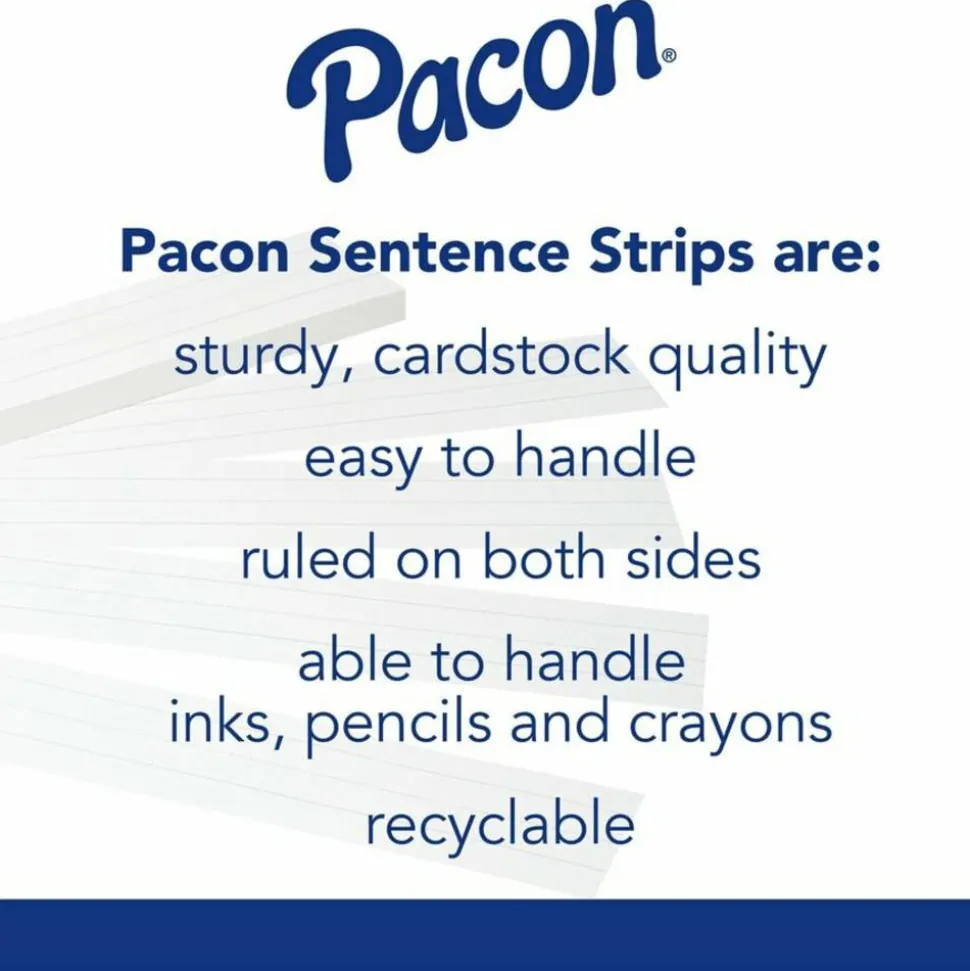 Pacon Sentence Strips, 3" x 24", White Tagboard, Pack Of 100, 5166