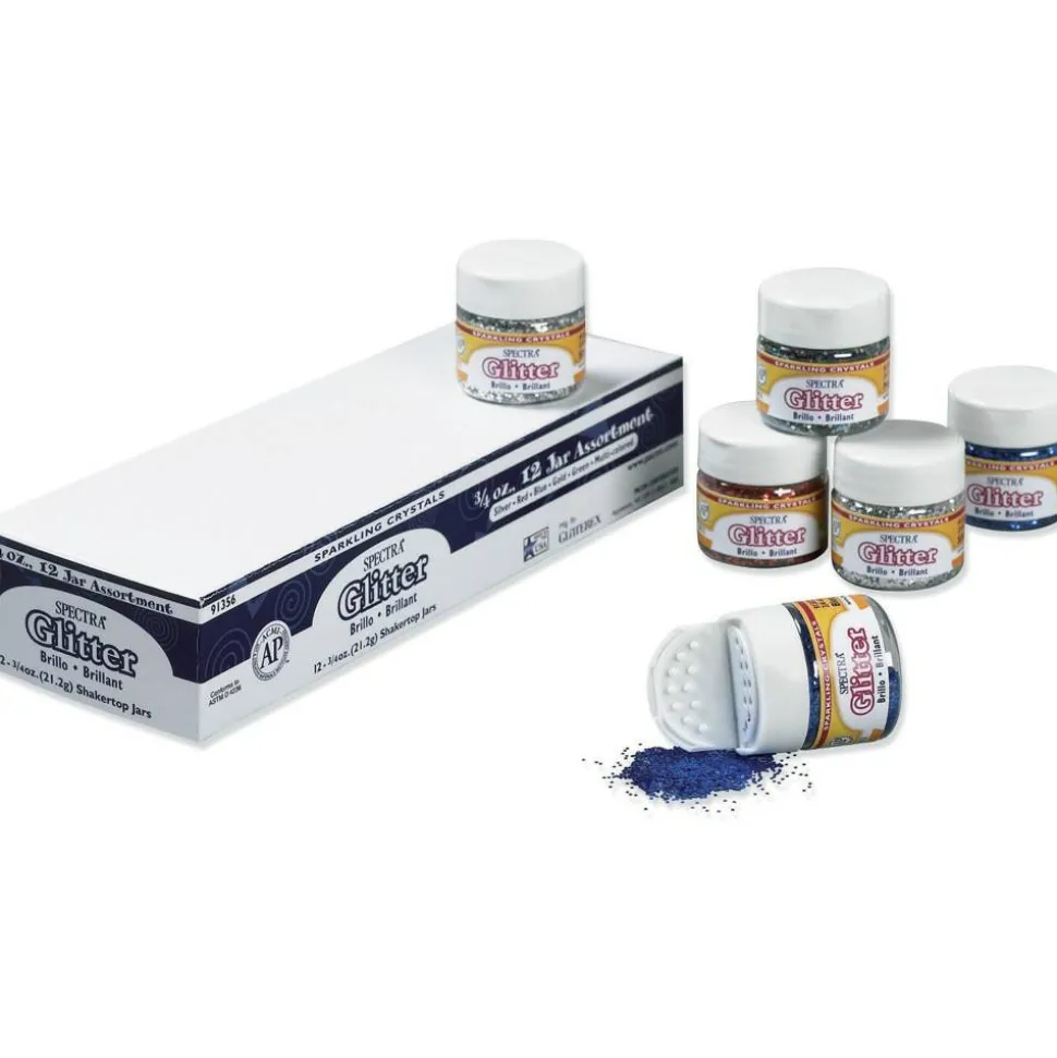 Pacon Spectra Glitter Sparkling Crystals, Assorted Colors, Pack Of 12
