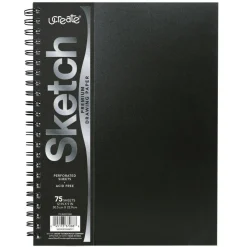 Pacon UCreate Poly Cover Sketch Book, 43 lb Cover Paper Stock, Black Cover, (75) 12 x 9 Sheets