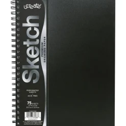 Pacon UCreate Poly Cover Sketch Book, 43 lb Cover Paper Stock, Black Cover, (75) 12 x 9 Sheets