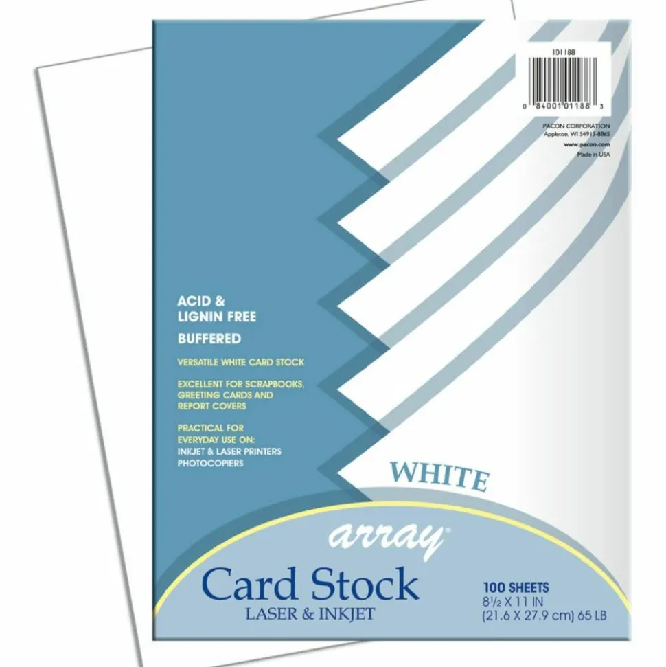 Pacon Array Card Stock, 65 lb Cover Weight, 8.5 x 11, White, 100/Pack