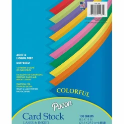 Pacon Array Card Stock, 65 lb Cover Weight, 8.5 x 11, Assorted Bright Colors, 100/Pack