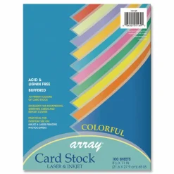 Pacon Array Card Stock, 65 lb Cover Weight, 8.5 x 11, Assorted Bright Colors, 100/Pack